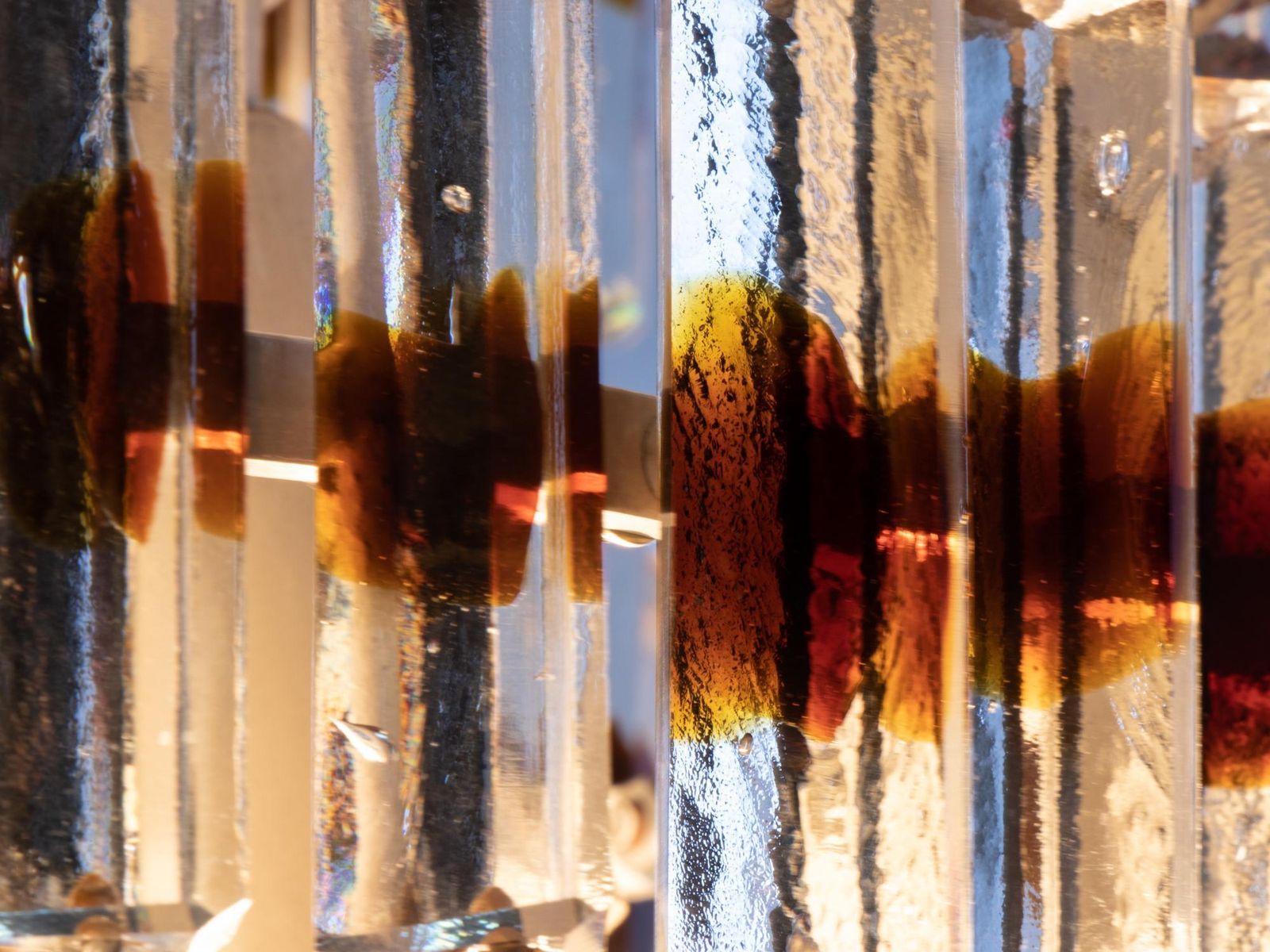 Lighting 1960 Mid Century Five Tier Chandelier 'Triedi' Amber Murano Glass Prisms photo