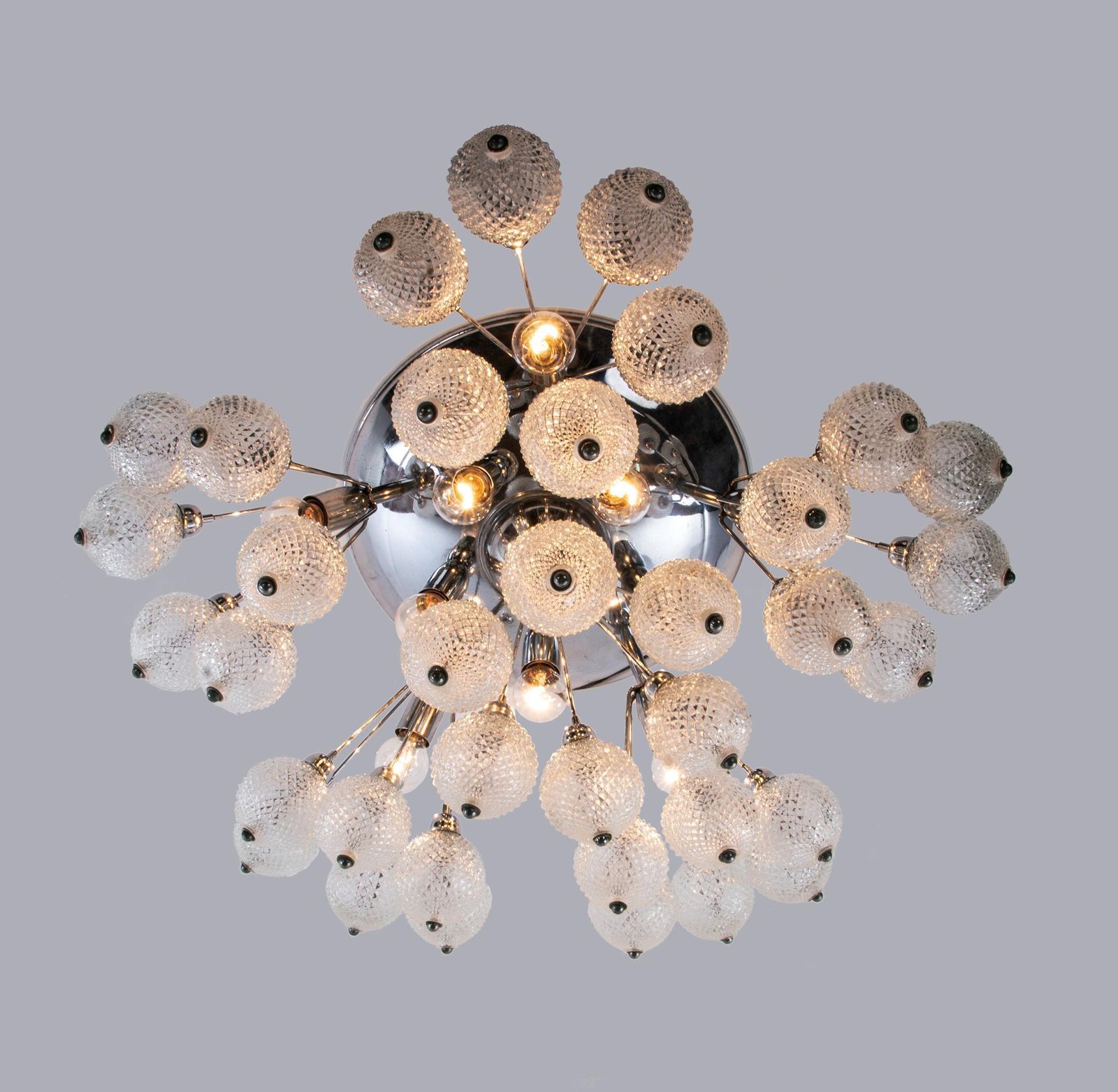 Starburst 27" Flush Mount Chandelier Crystal Glass & Chrome, Italy 1960 photo 7692.0