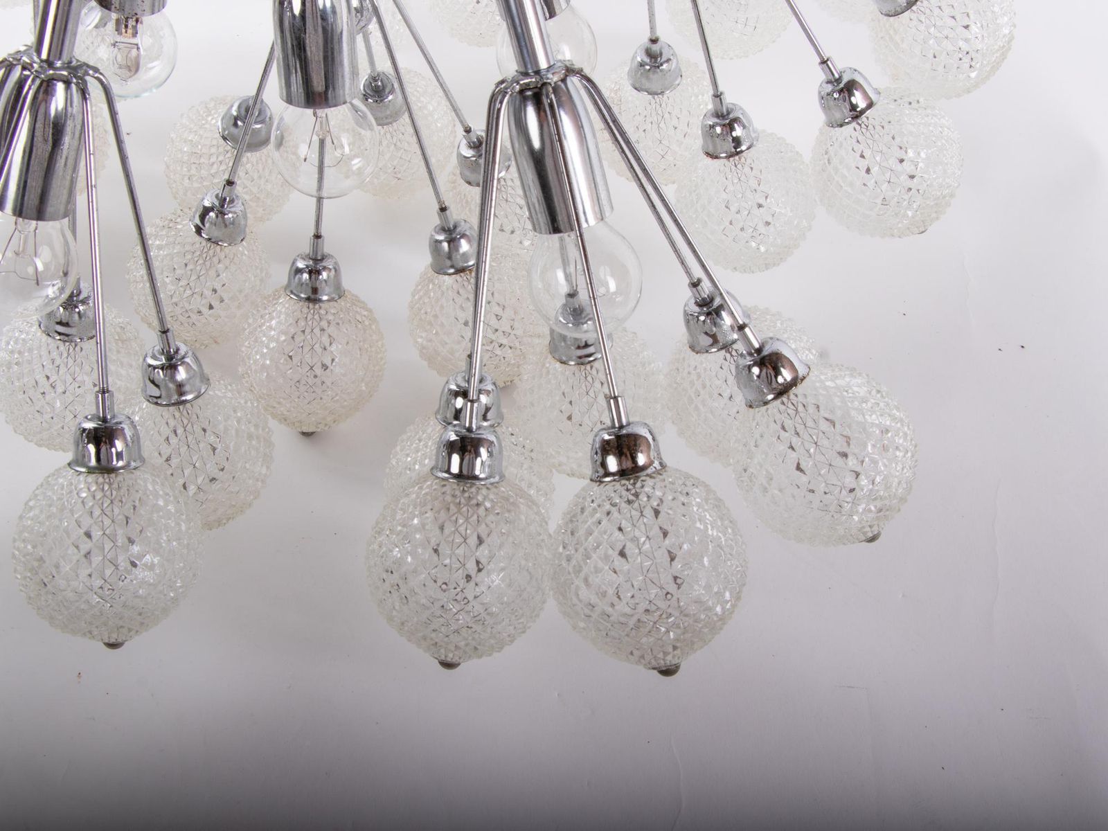 Starburst 27" Flush Mount Chandelier Crystal Glass & Chrome, Italy 1960 photo buy