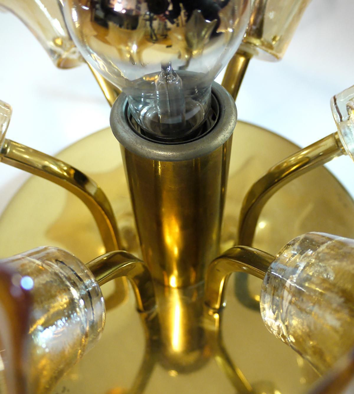 Amber Murano Sputnik Flower Flush Mount Iridescent Glass & Brass, Sische 1960 photo vinterior