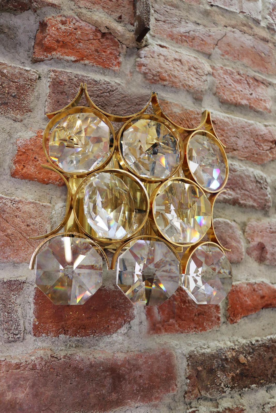 1960 German Palwa Pair Of Wall Sconces Crystal Glass & Gilt Brass photo 1895.0