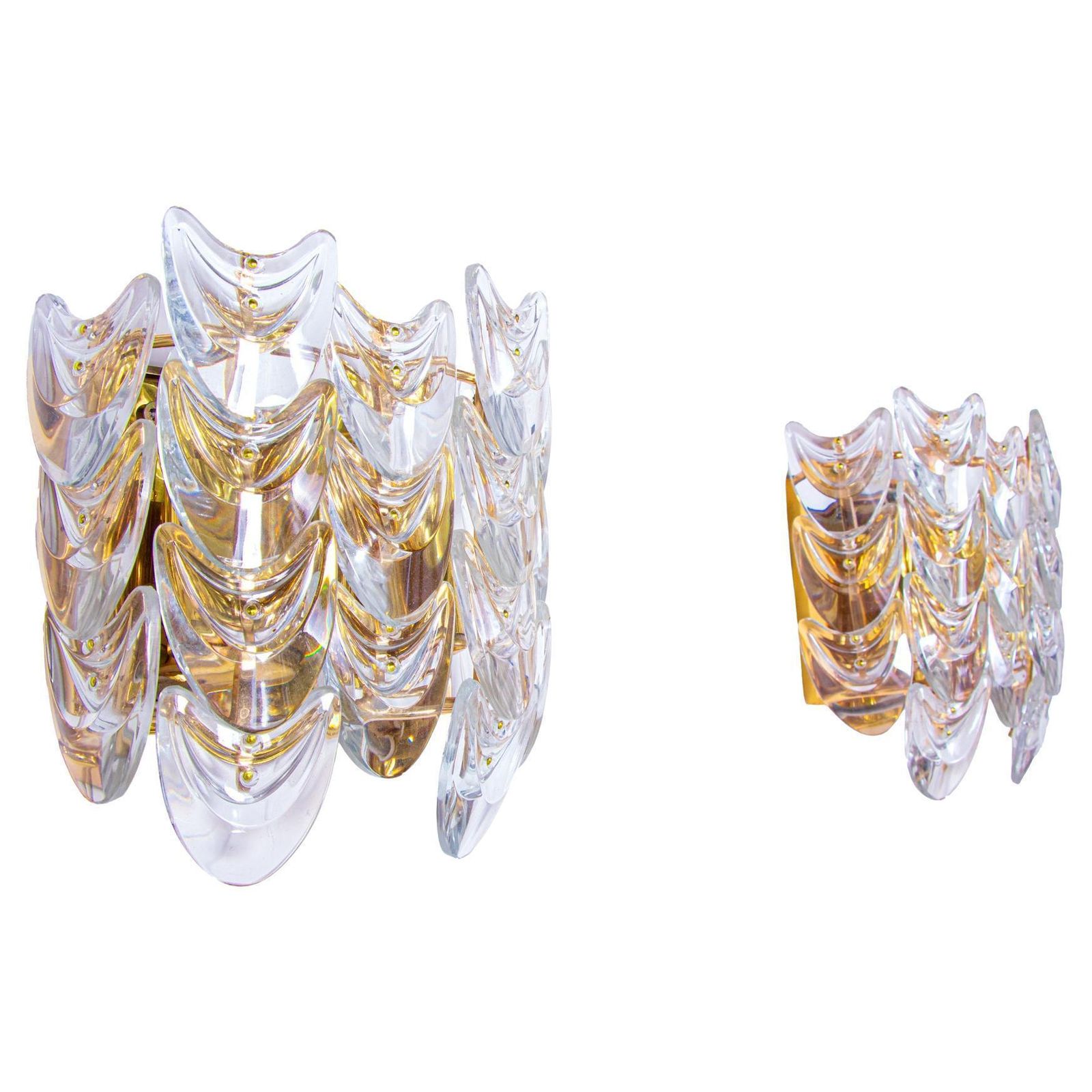 Set Of 2 1960 Germany Palwa Wall Sconces Crystal Glass & Gilt Brass