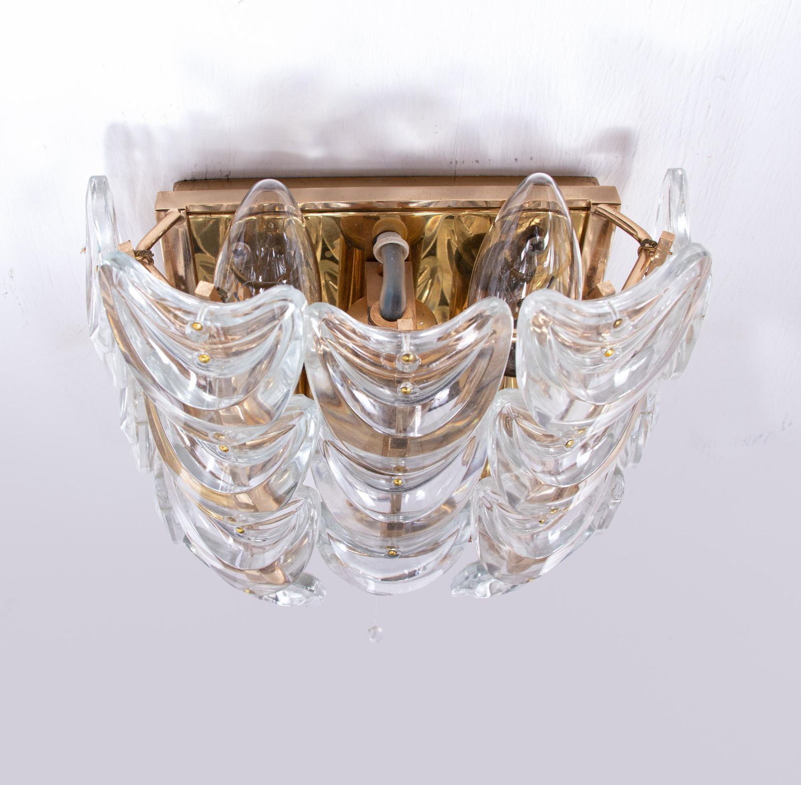 Set Of 2 1960 Germany Palwa Wall Sconces Crystal Glass & Gilt Brass photo vinterior