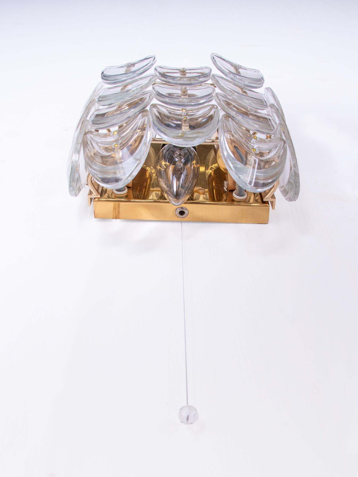 Set Of 2 1960 Germany Palwa Wall Sconces Crystal Glass & Gilt Brass photo buy