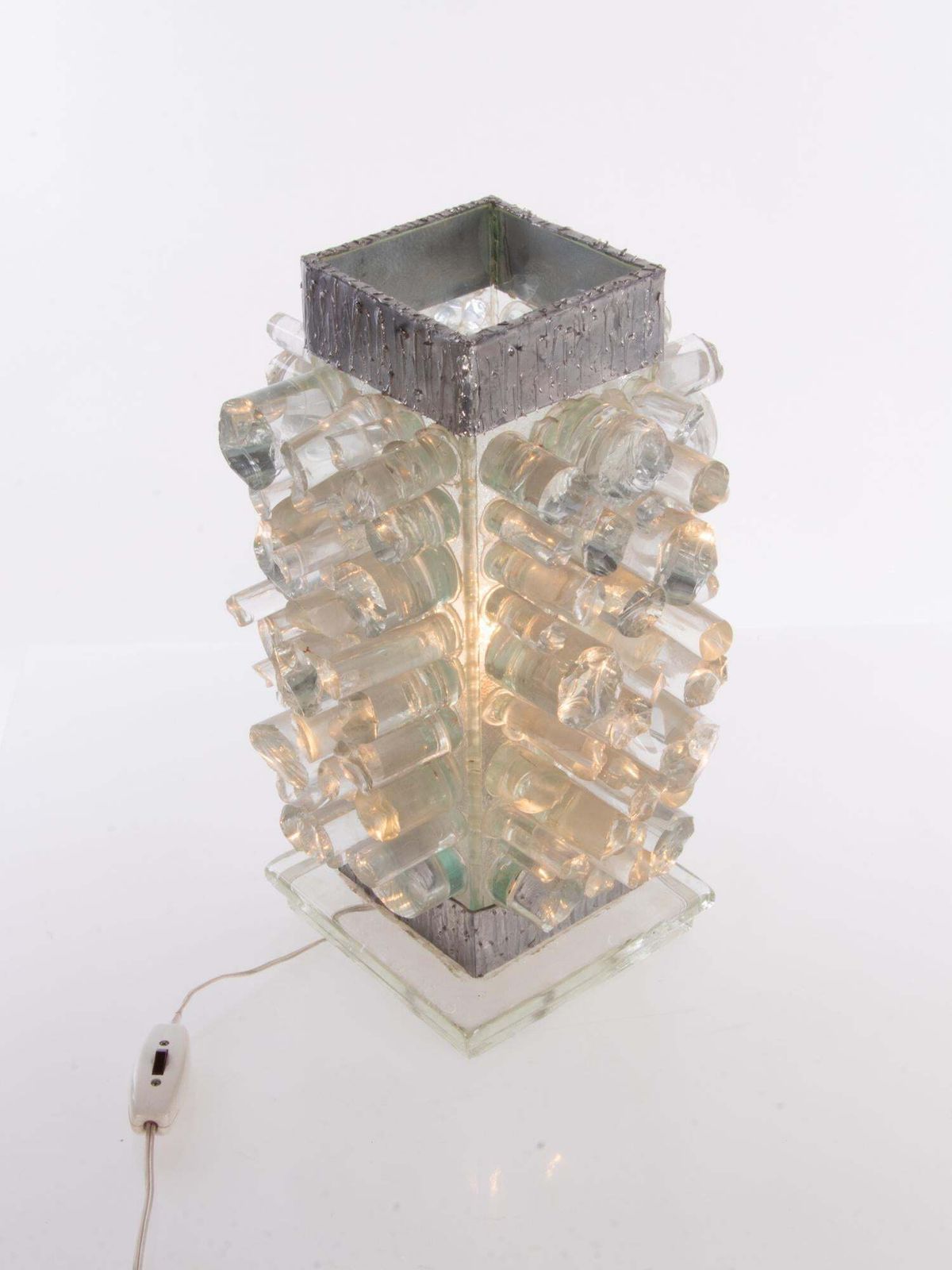 Unique Brutalist 18" Murano Glass Table Lamp In The Manner Of Poliarte 1960 photo vinterior