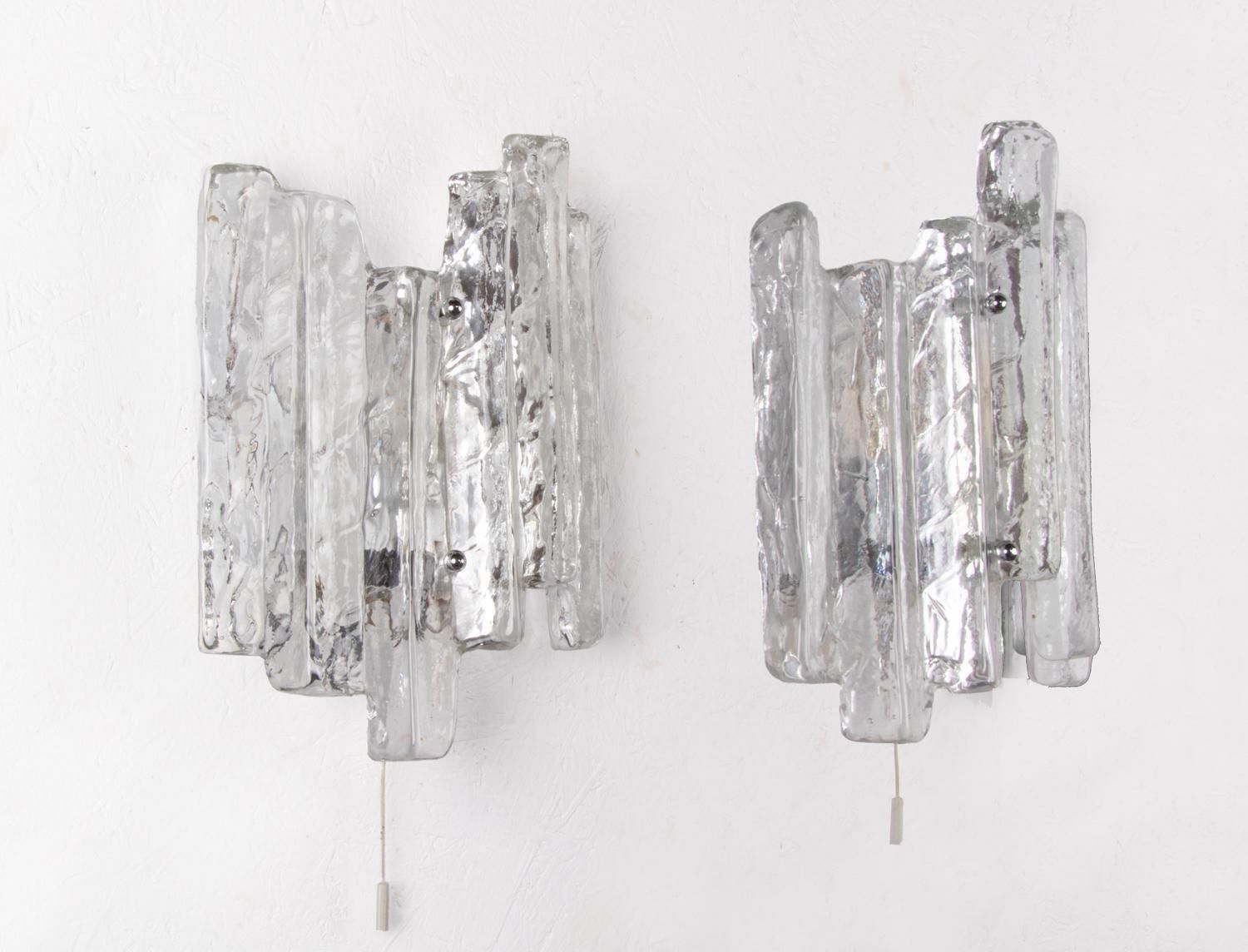 1 'Of 2' Pair Of Kalmar Wall Sconces Frosted Glass And Chrome, Austria 1960s photo Lighting