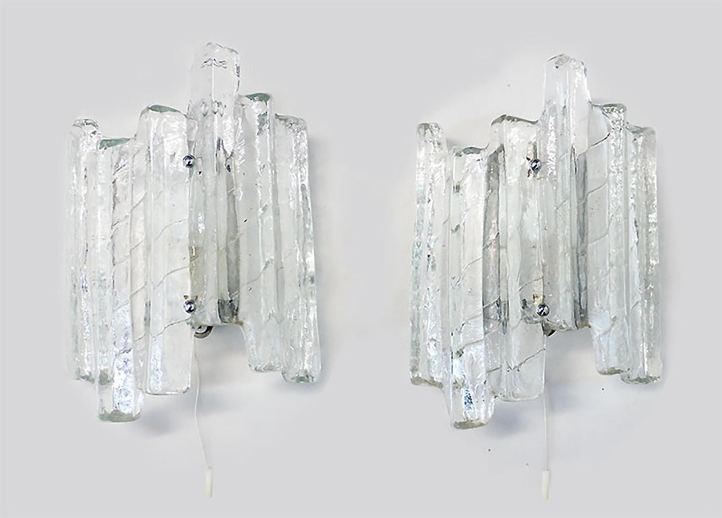 photo furniture 1 'Of 2' Pair Of Kalmar Wall Sconces Frosted Glass And Chrome, Austria 1960s
