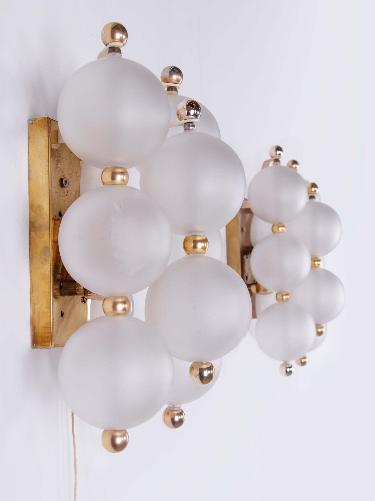 Pair Of Kinkeldey Wall Sconces Frosted Glass Balls & Brass, Germany 1960s photo 1739.0