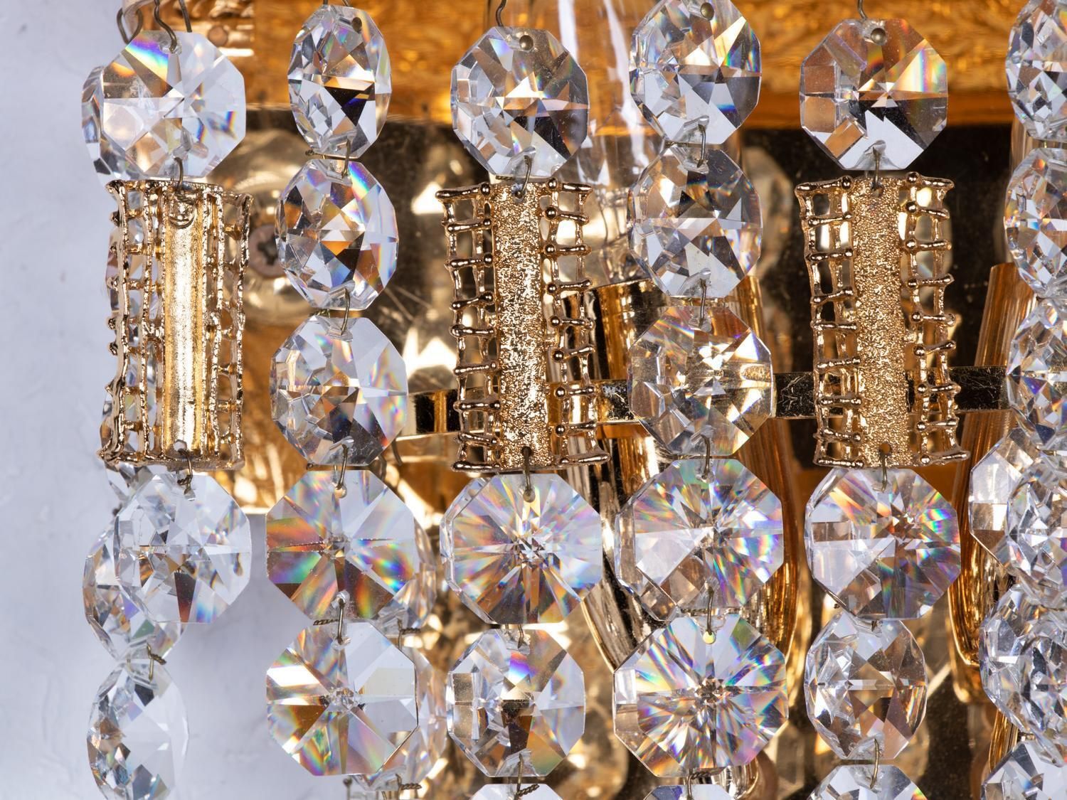 photo furniture 1960 Germany Palwa Glamorous Jewel Wall Sconce Crystal & Gilt Brass, Set Of 2
