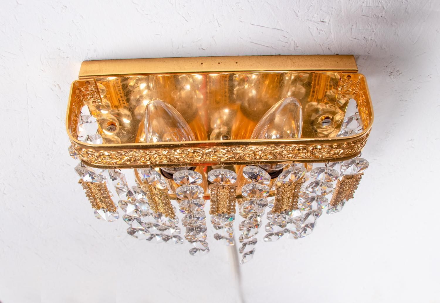 Lighting 1960 Germany Palwa Glamorous Jewel Wall Sconce Crystal & Gilt Brass, Set Of 2 photo