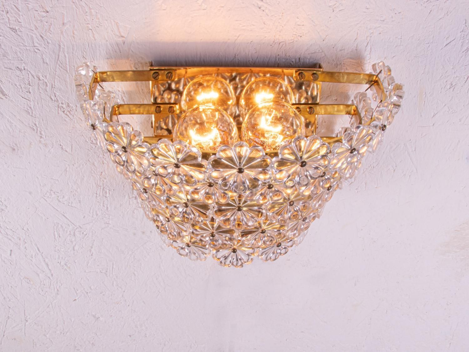 Pair Of Gold Plated Wall Sconces Brass & Crystal Glass By Emil Stejnar, Austria photo for sale
