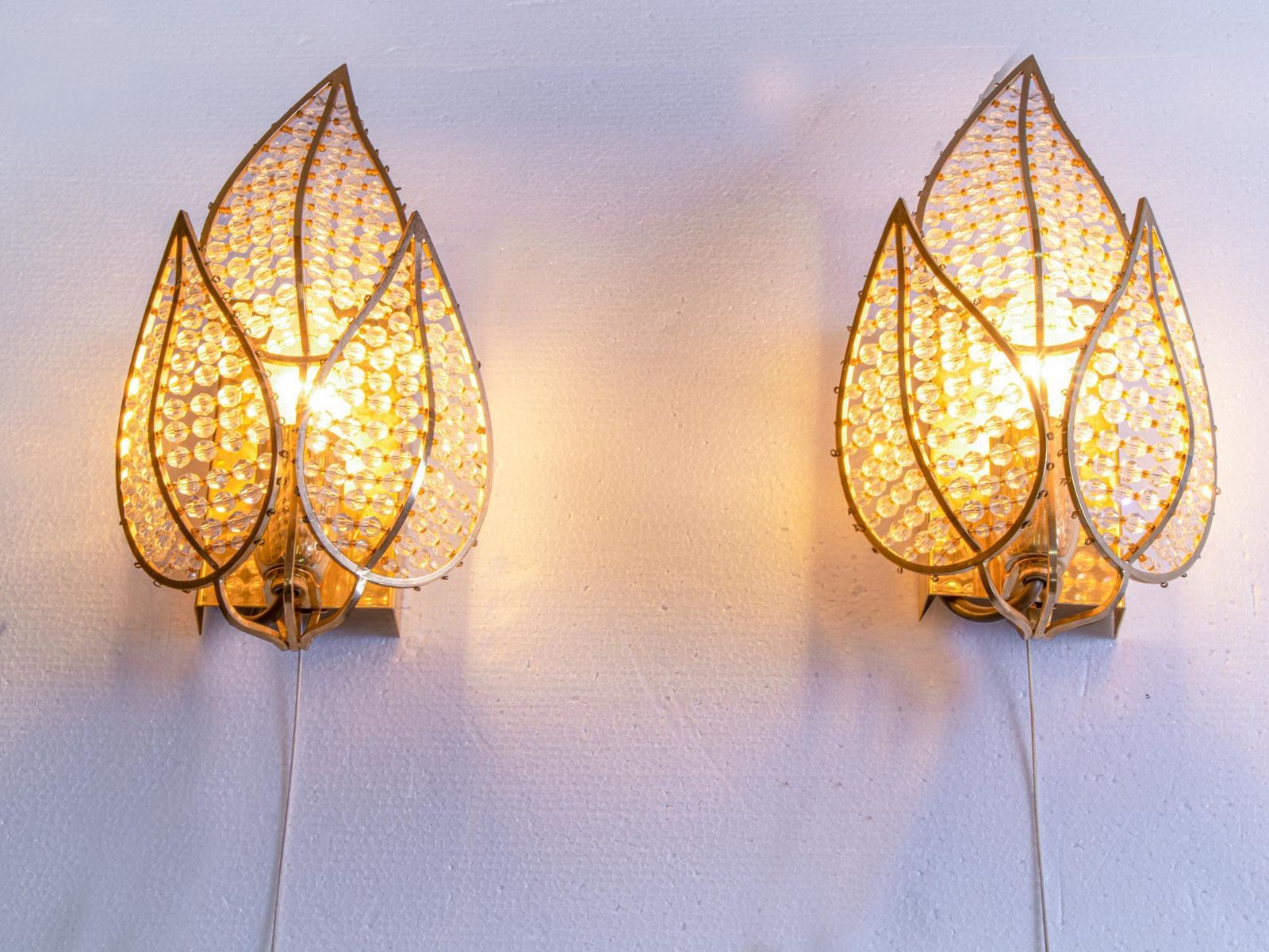 1960 Germany Palwa Lovely Wall Sconce Crystal & Gilt Brass, Set Of 2 photo Lighting
