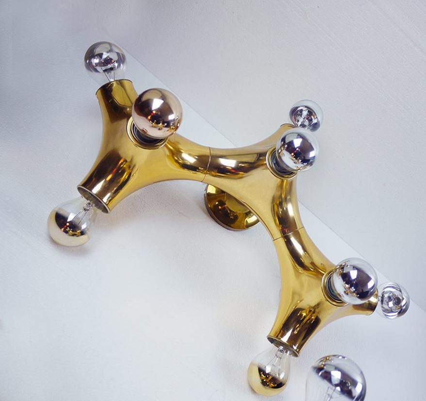 1970s Germany Cosack Gemini Organic Golden Space Age Wall Light, Set Of 2 photo for sale