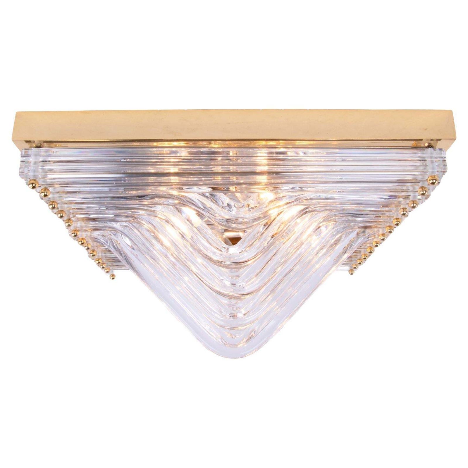 Quadriedri Curvati Murano Flush Mount Glass & Brass, Venini, Italy 1970s