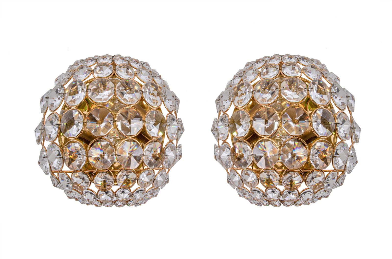 1960 Germany Palwa Bubble Wall Sconce Crystal & Gilt Brass, Set Of 2 photo furniture