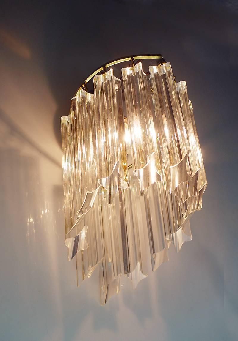 Pair Of Novaresi Wall Sconces Crystals & Gilt Brass, Italy 1970s photo vinterior