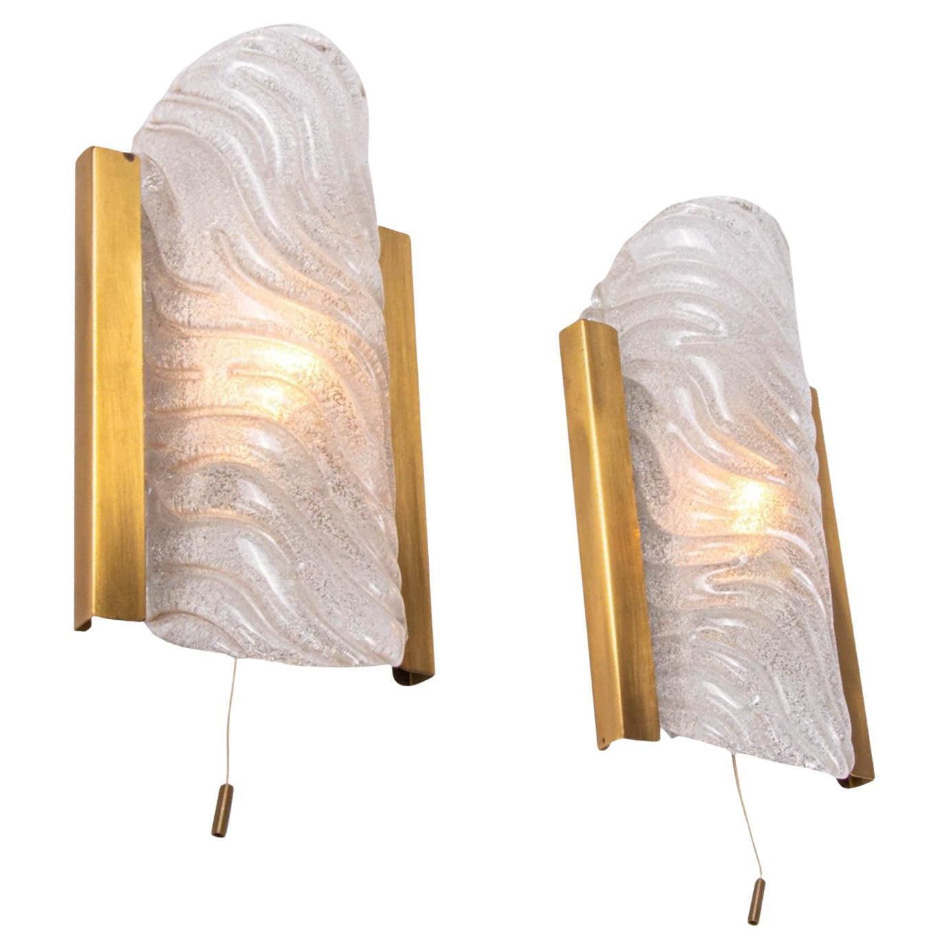 1 'Of 2' Pair Of Murano Wall Sconces Glass & Brass By Kalmar, Austria 1960s