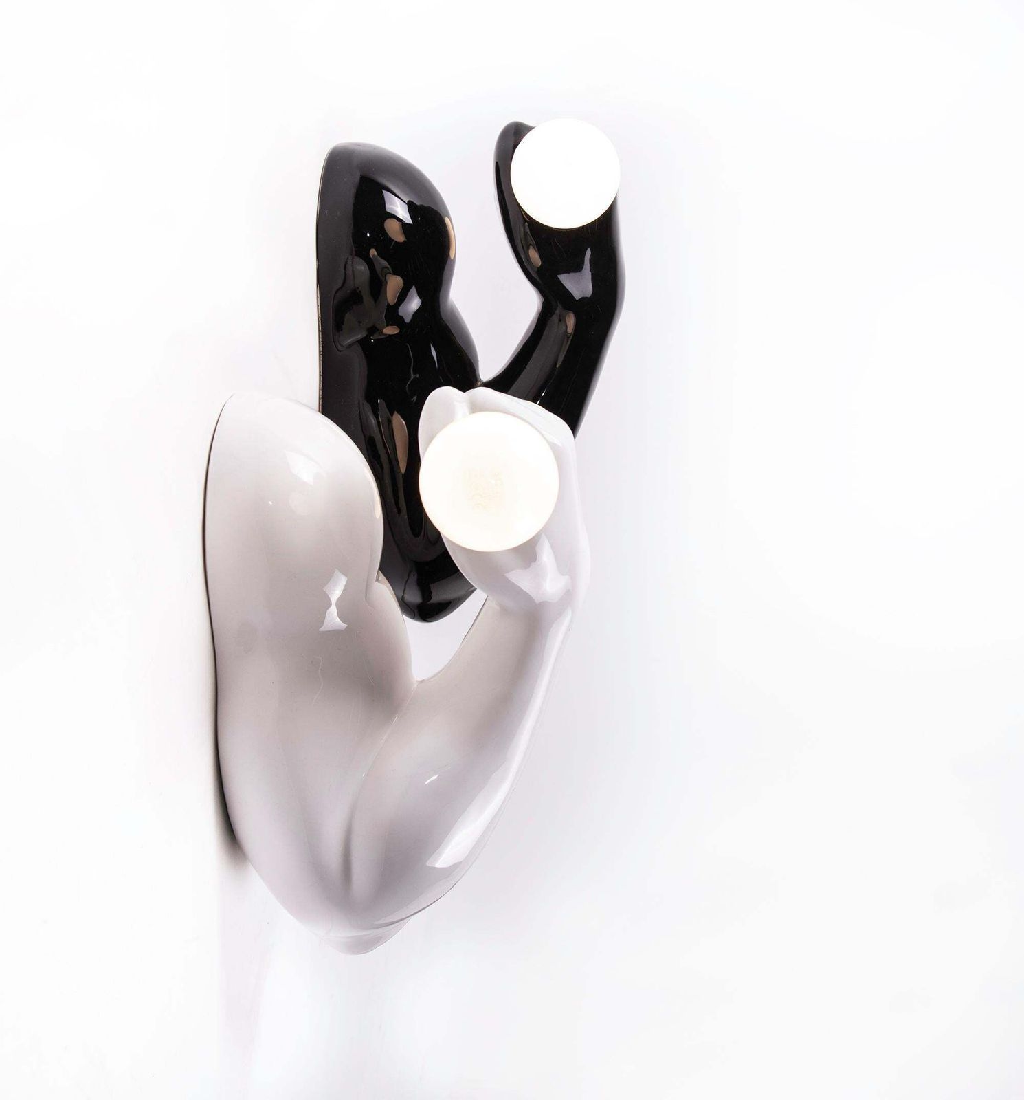1980 French J.C. Peiré Pair Of Black & White Ceramic Biceps Wall Lights photo furniture