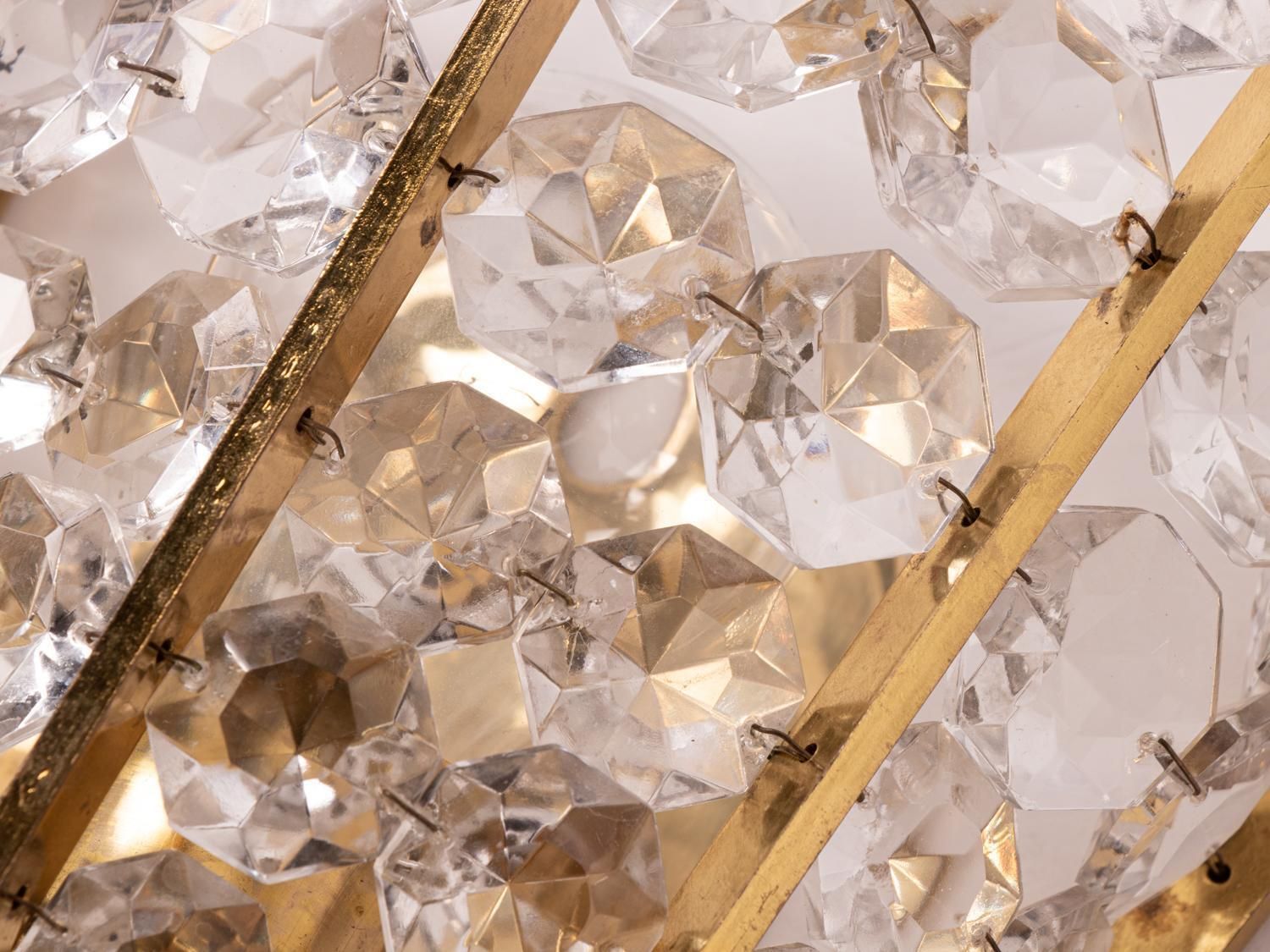 Pair Of Faceted Wall Sconces Crystal & Brass By Bakalowits, Austria, 1960 photo for sale
