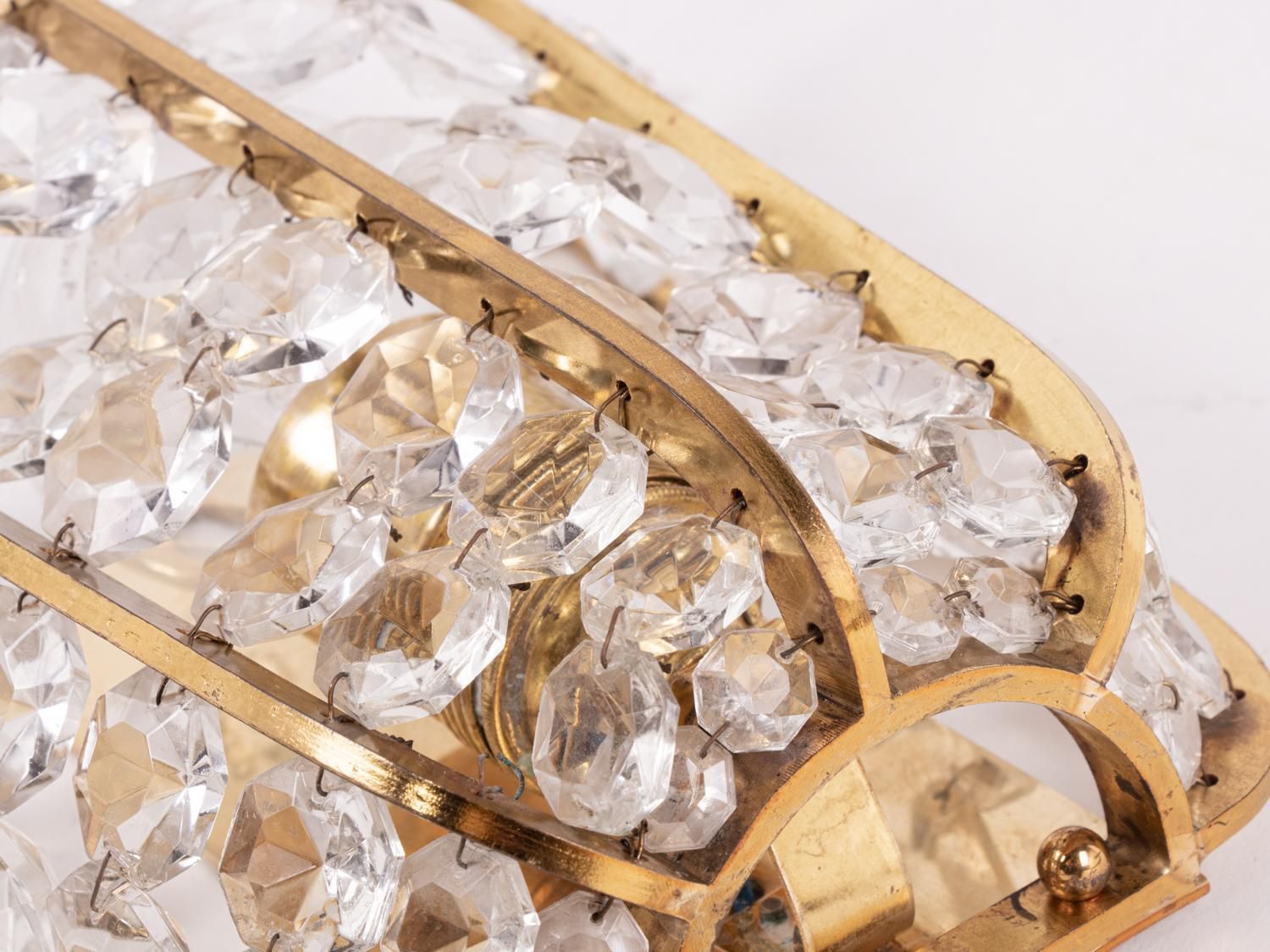 Pair Of Faceted Wall Sconces Crystal & Brass By Bakalowits, Austria, 1960 photo 1739.0