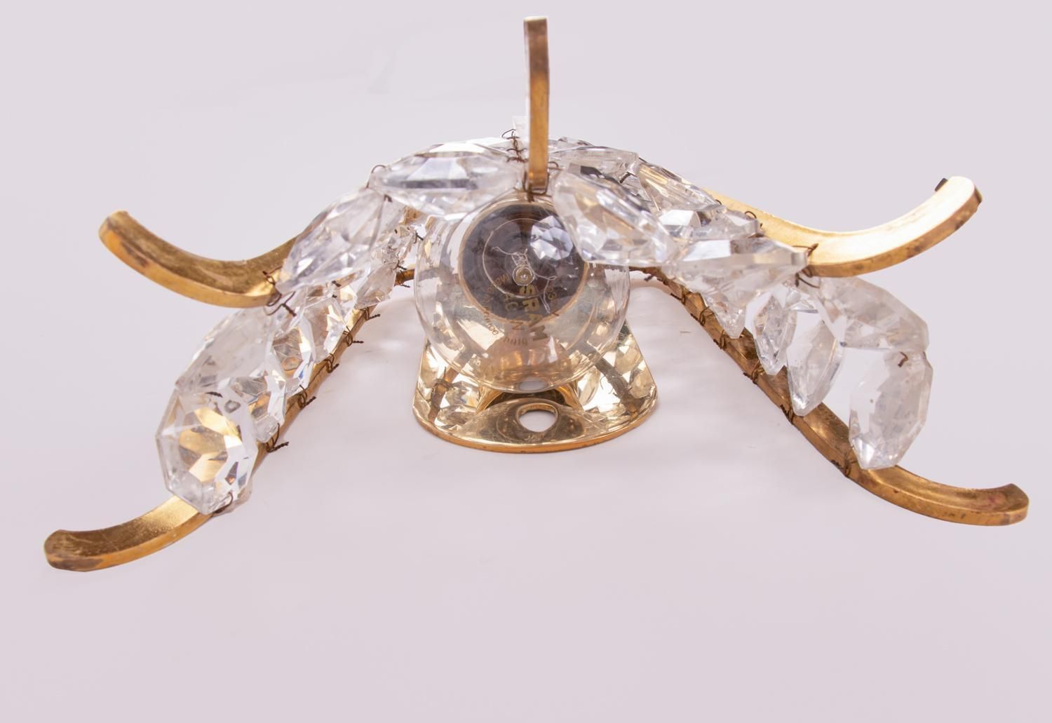 Pair Of Faceted Wall Sconces Crystal & Brass By Bakalowits, Austria, 1960 photo vintage