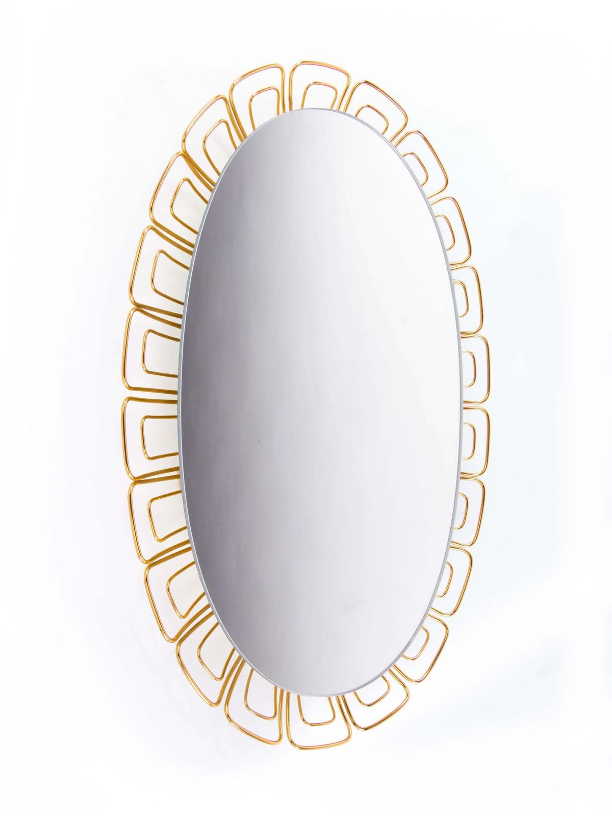 Illuminated Oval 26" Backlit Mirror Glass & Brass By Hillebrand, Germany 1950s photo vinterior