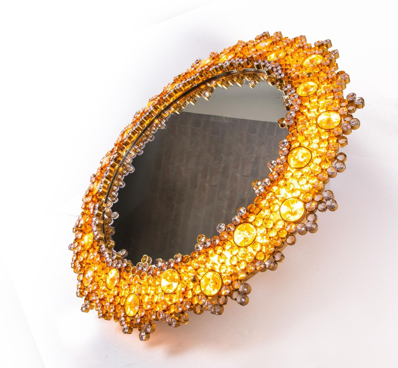 Palwa 27" Backlit Mirror With Swarovski Crystals & Gilded Brass, Germany 1960s photo Home Decor