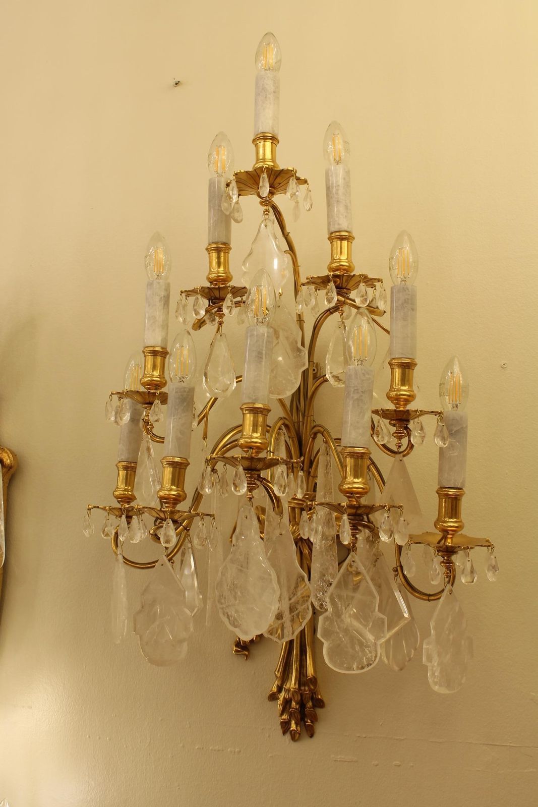 Pair Of 19th Century French Rock Crystal 10 Bulb Wall Lights photo for sale