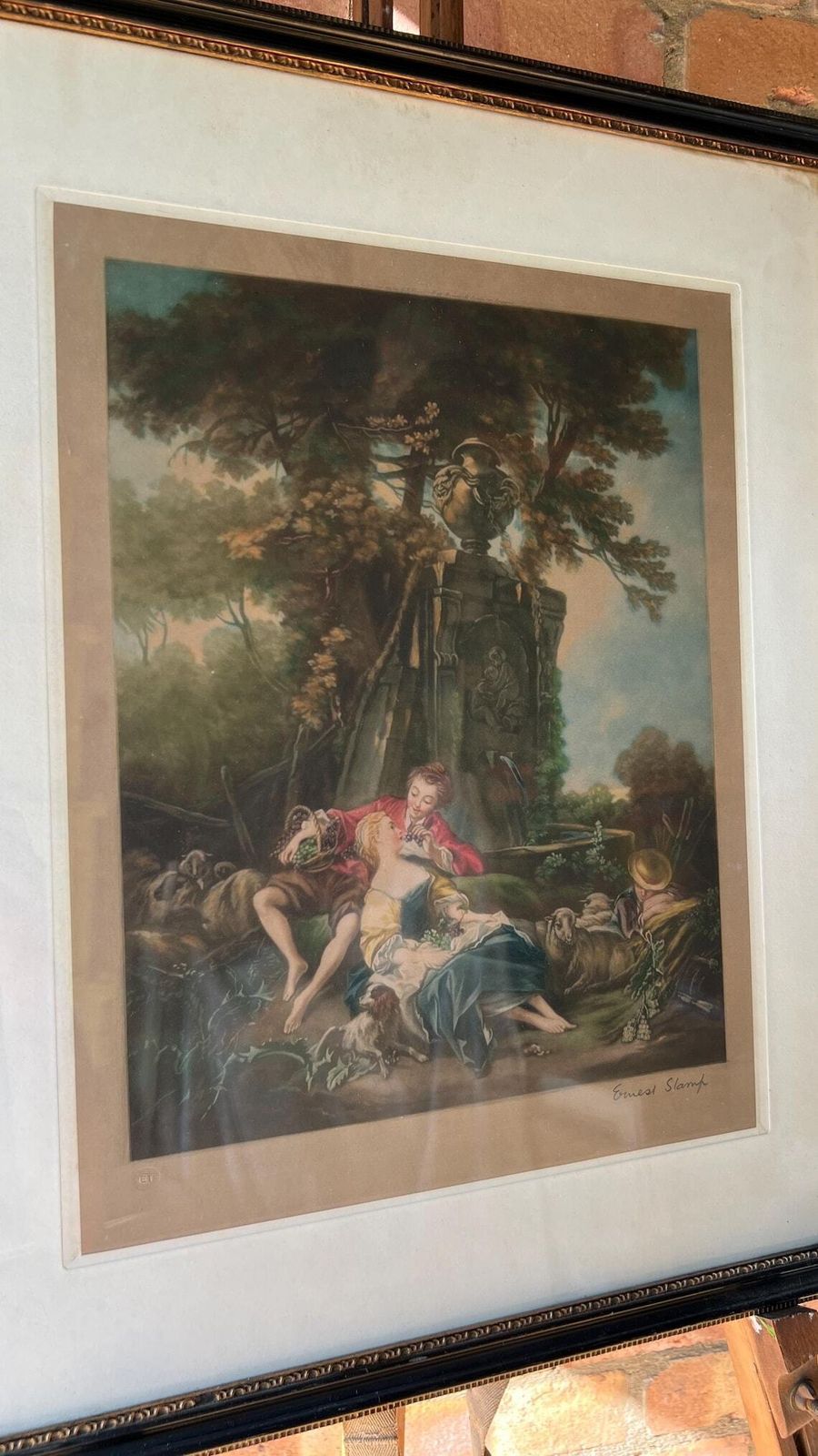 Signed Late 1800s Lithograph By Ernest Slamp After François Boucher – Framed & Glazed photo furniture
