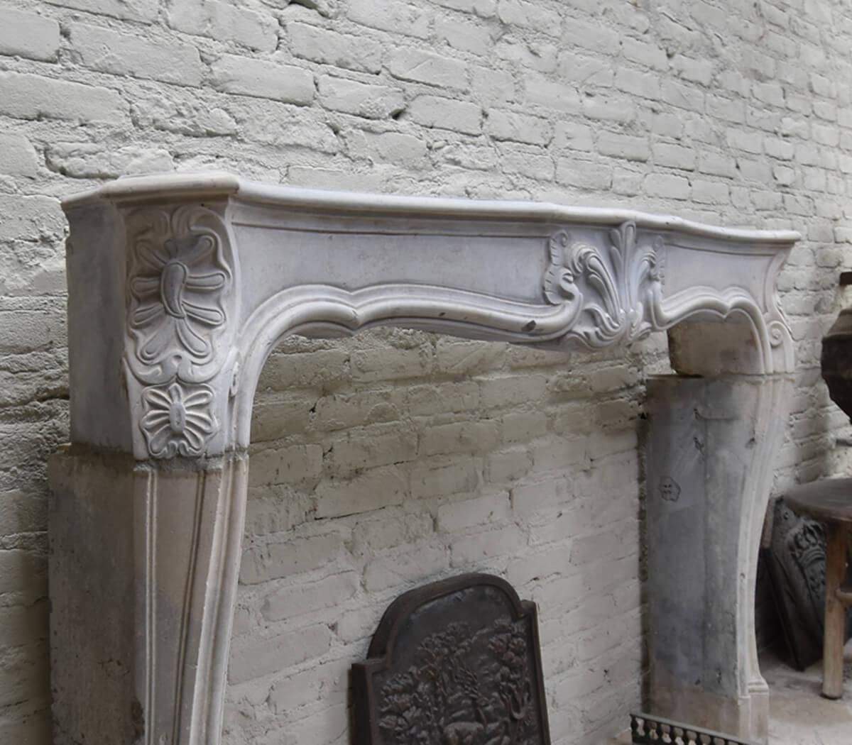 19th Century Antique Marble Stone Louis XV Fireplace Mantel Front photo for sale