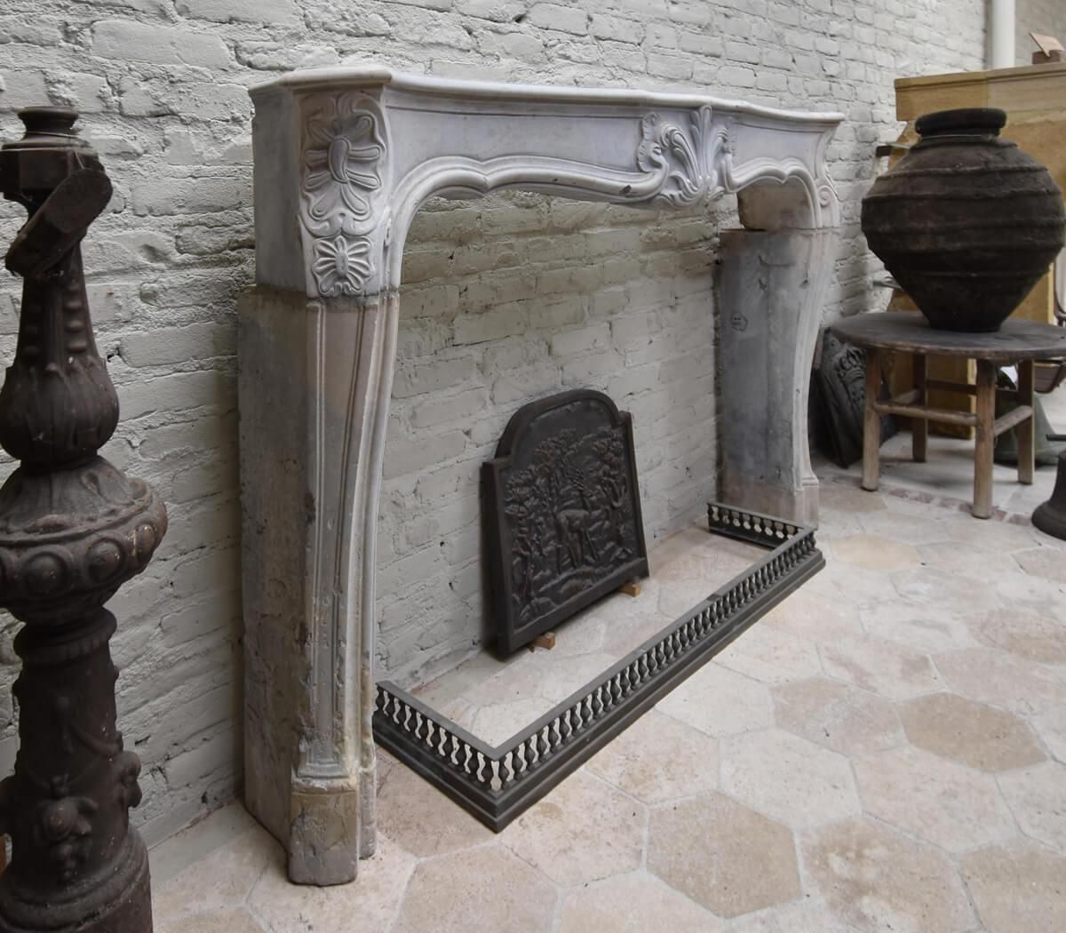 19th Century Antique Marble Stone Louis XV Fireplace Mantel Front photo Home Fixtures