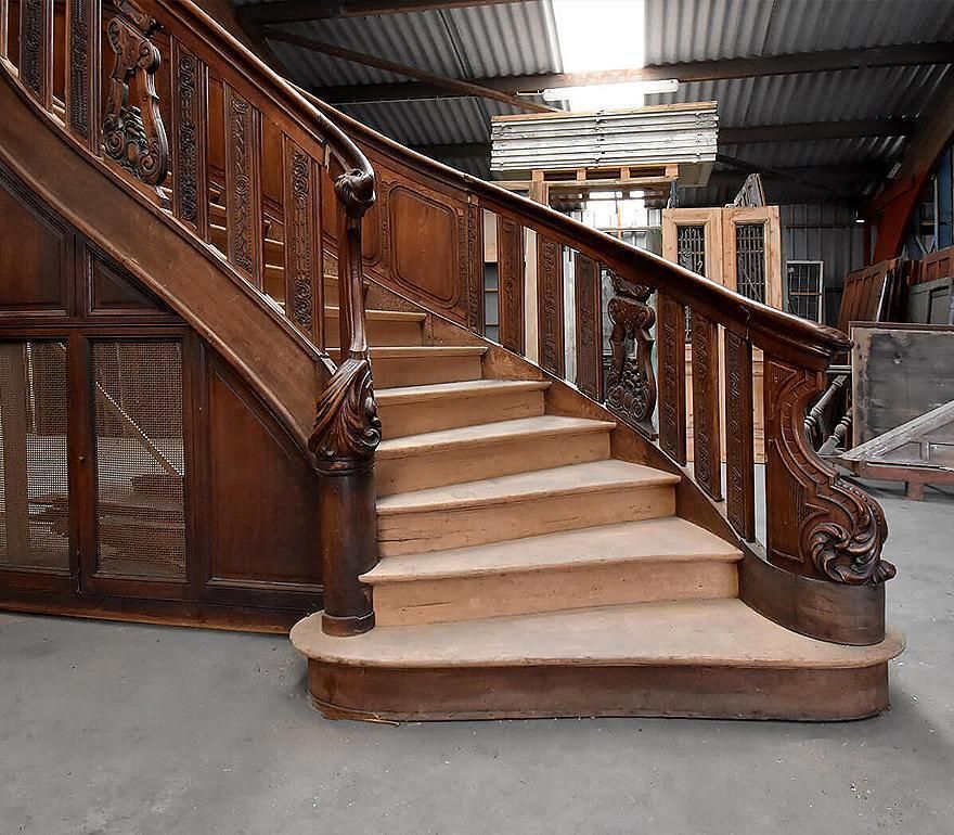 Exclusive Oak Staircase With Carving And Balustrade 19th Century photo furniture