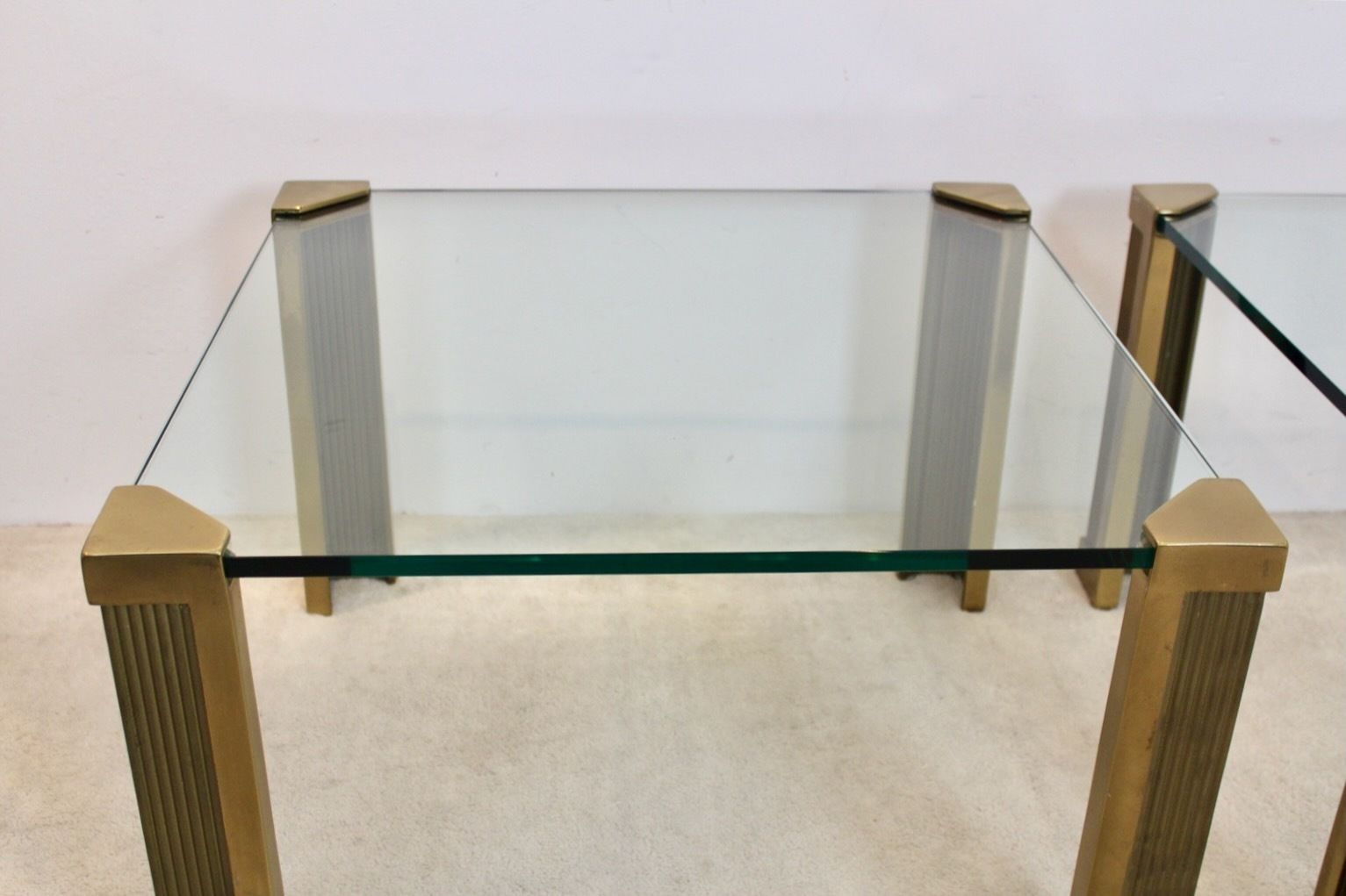 Set Of Two Brass And Glass Peter Ghyczy Large Side Tables photo vinterior