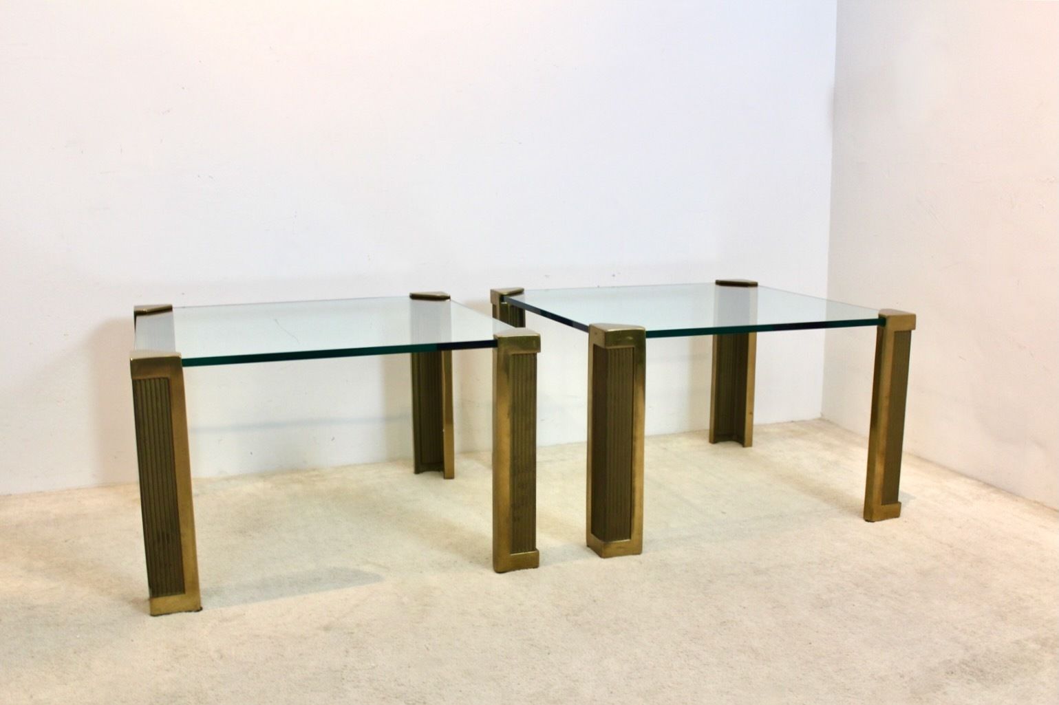 Set Of Two Brass And Glass Peter Ghyczy Large Side Tables photo buy