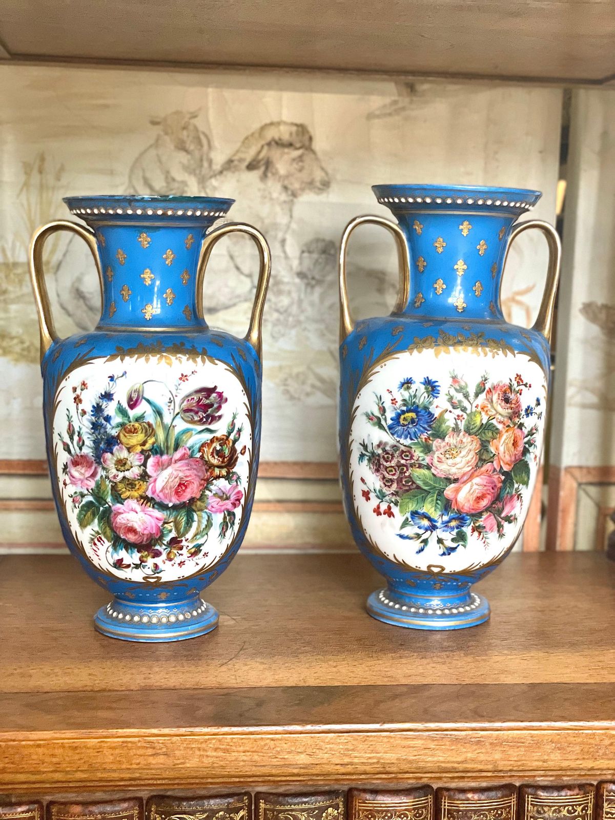 Sèvres Pair Of Gilded And Blue Porcelain Vases, 19th Century photo vinterior