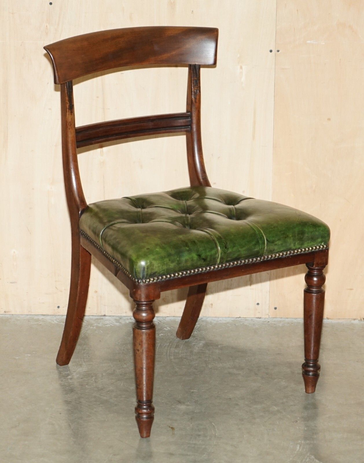 Four Fine Antique Victorian Green Leather Mahogany Chesterfield Dining Chairs 4 photo furniture