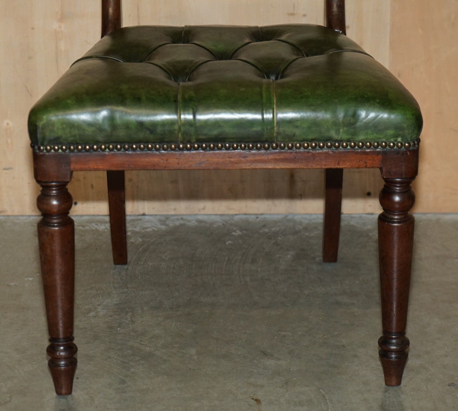 Four Fine Antique Victorian Green Leather Mahogany Chesterfield Dining Chairs 4 photo vintage