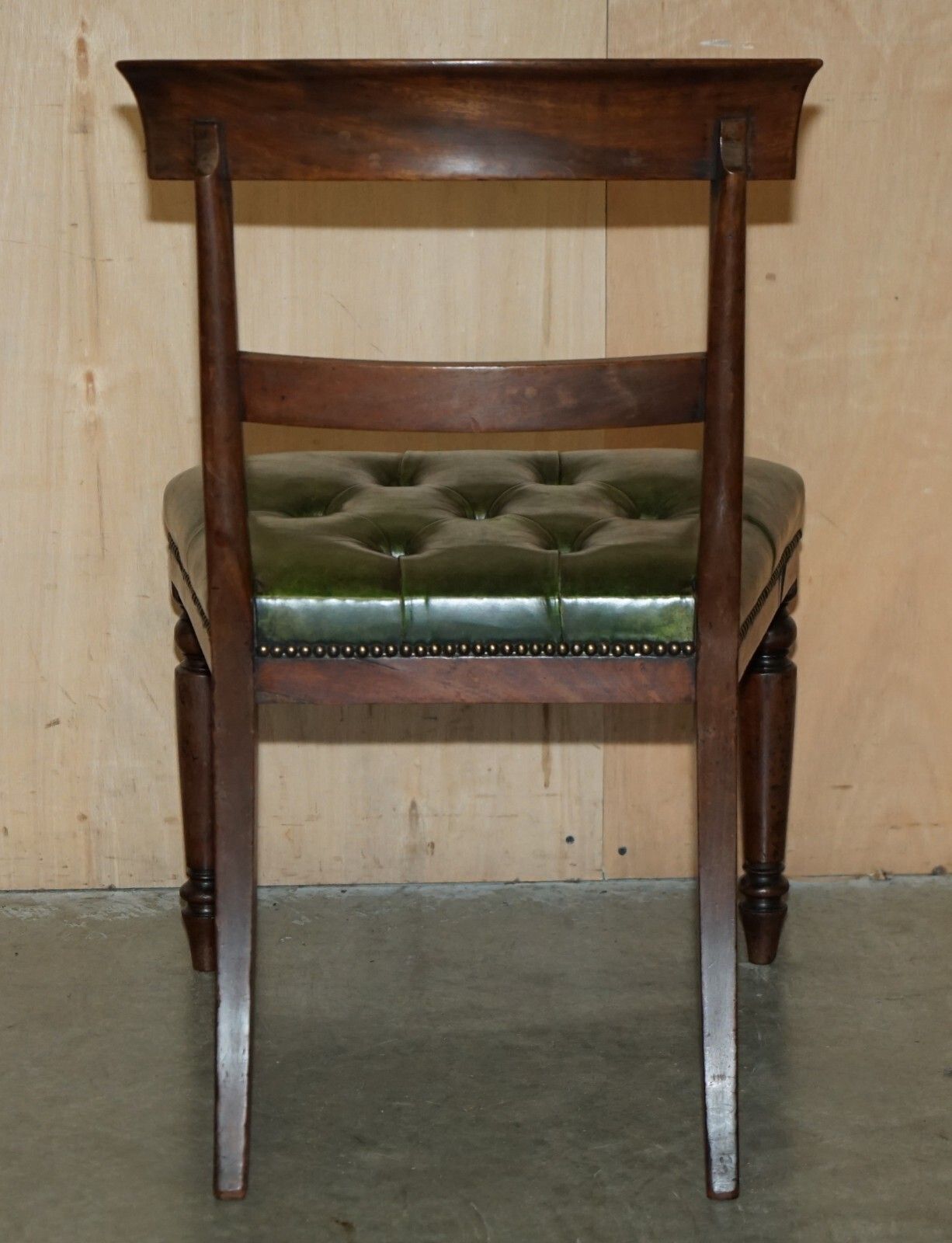 Furniture Four Fine Antique Victorian Green Leather Mahogany Chesterfield Dining Chairs 4 photo