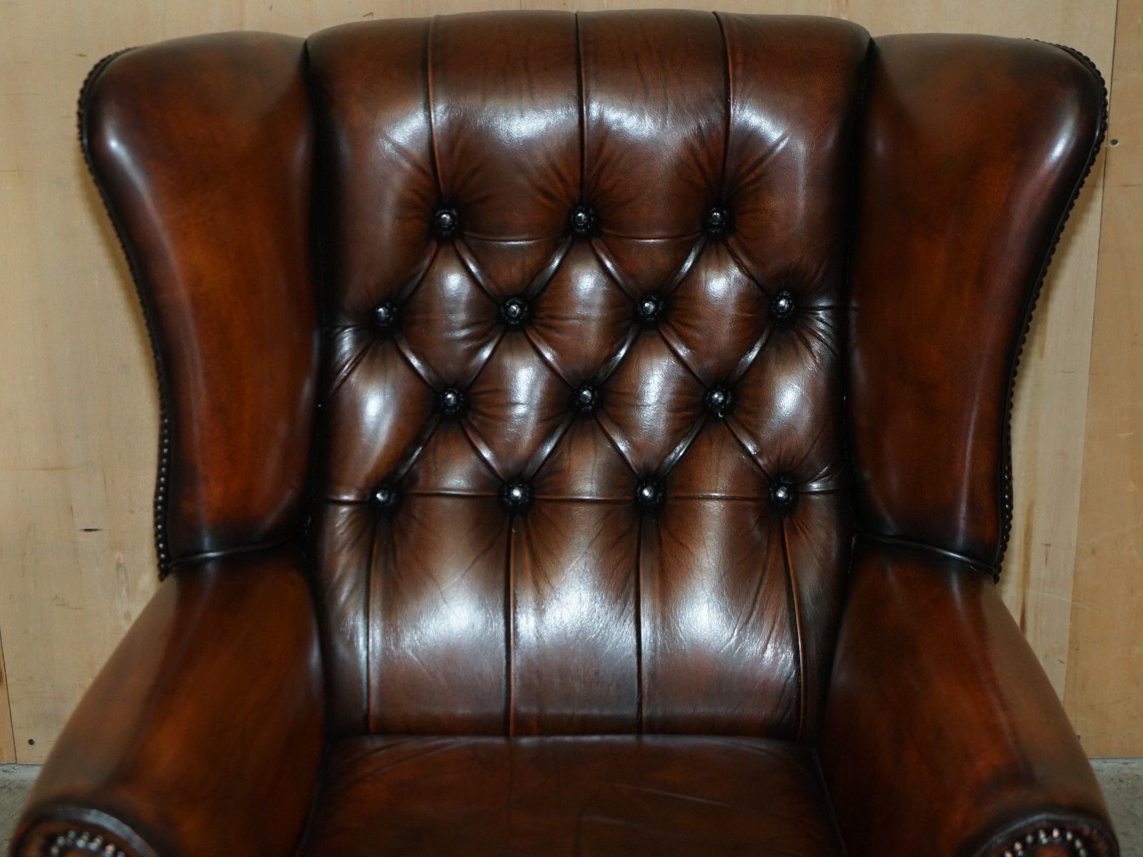 Pair Of Claw & Ball Feet Chesterfield Tufted Brown Leather Wingback Armchairs photo Furniture