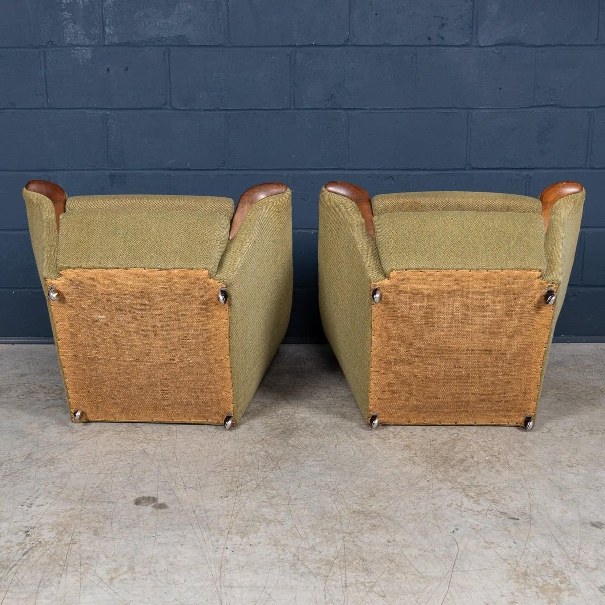 Vintage 20th Century English Pair Of Olive Green Upholstered Armchairs C.1960 photo vintage