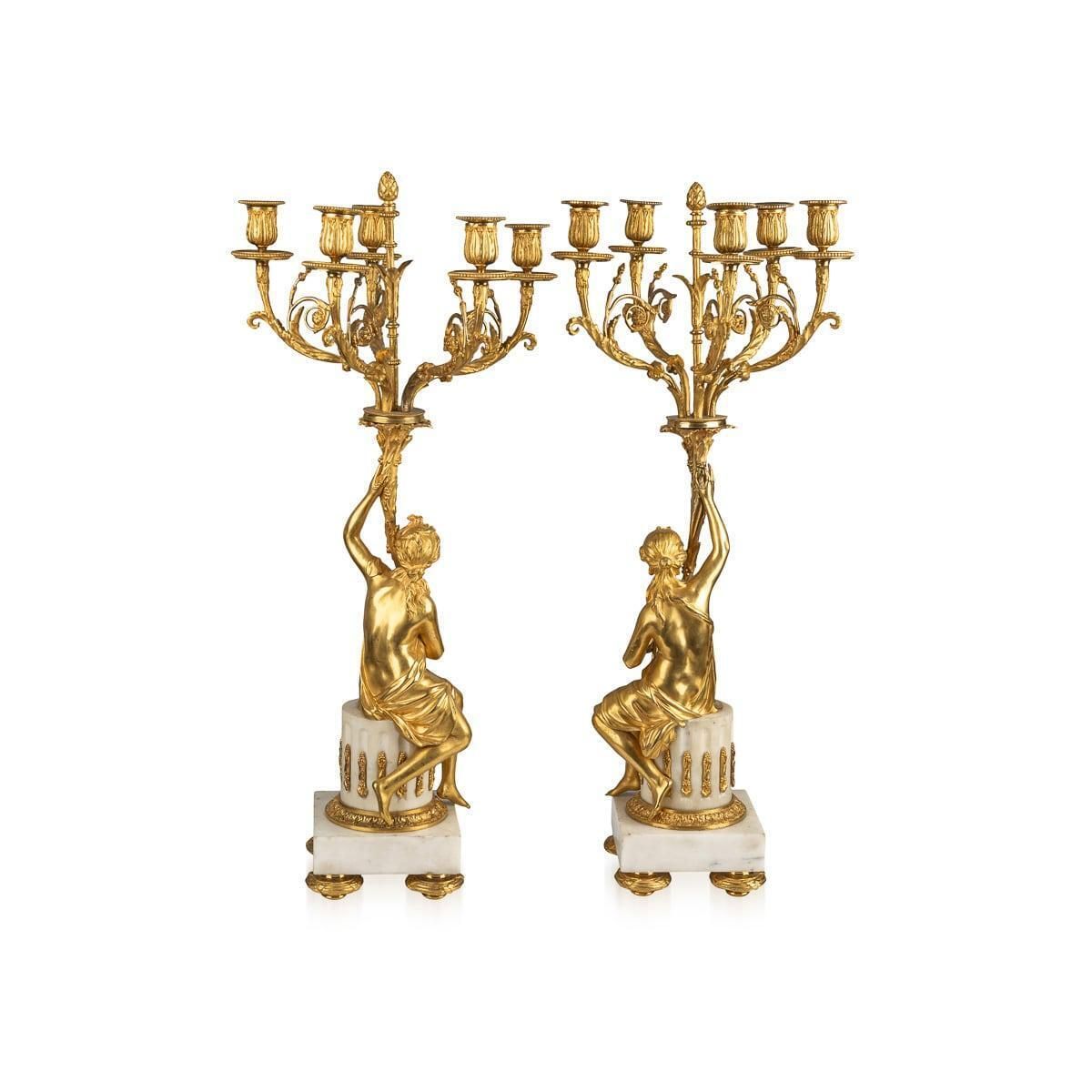 19th Century French Pair Of Louis XVI Style Ormolu Five Light Candelabra C.1880 photo Home Decor