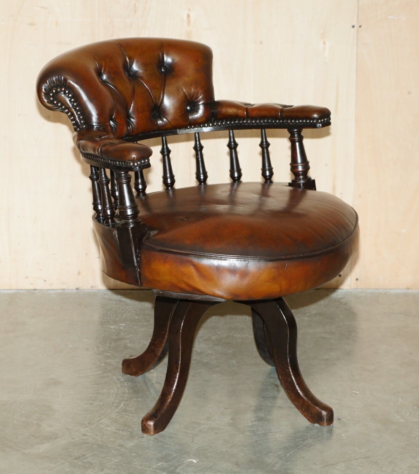 Antique Victorian Fully Restored Brown Leather Chesterfield Captains Chair