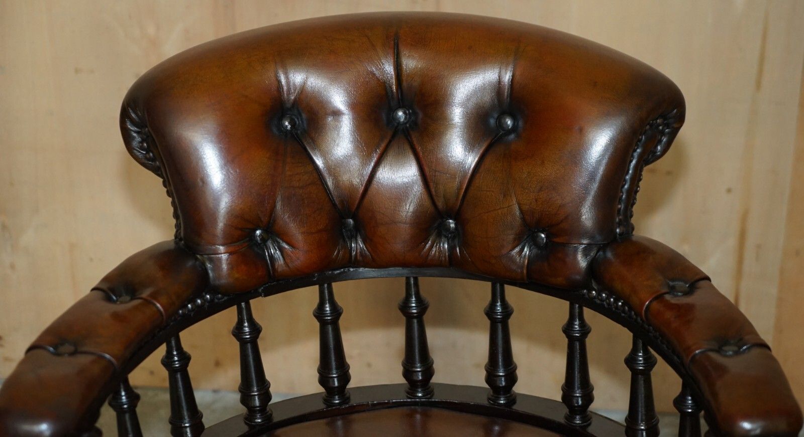 Antique Victorian Fully Restored Brown Leather Chesterfield Captains Chair photo Furniture