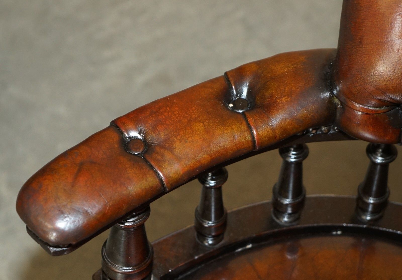 Antique Victorian Fully Restored Brown Leather Chesterfield Captains Chair photo vintage