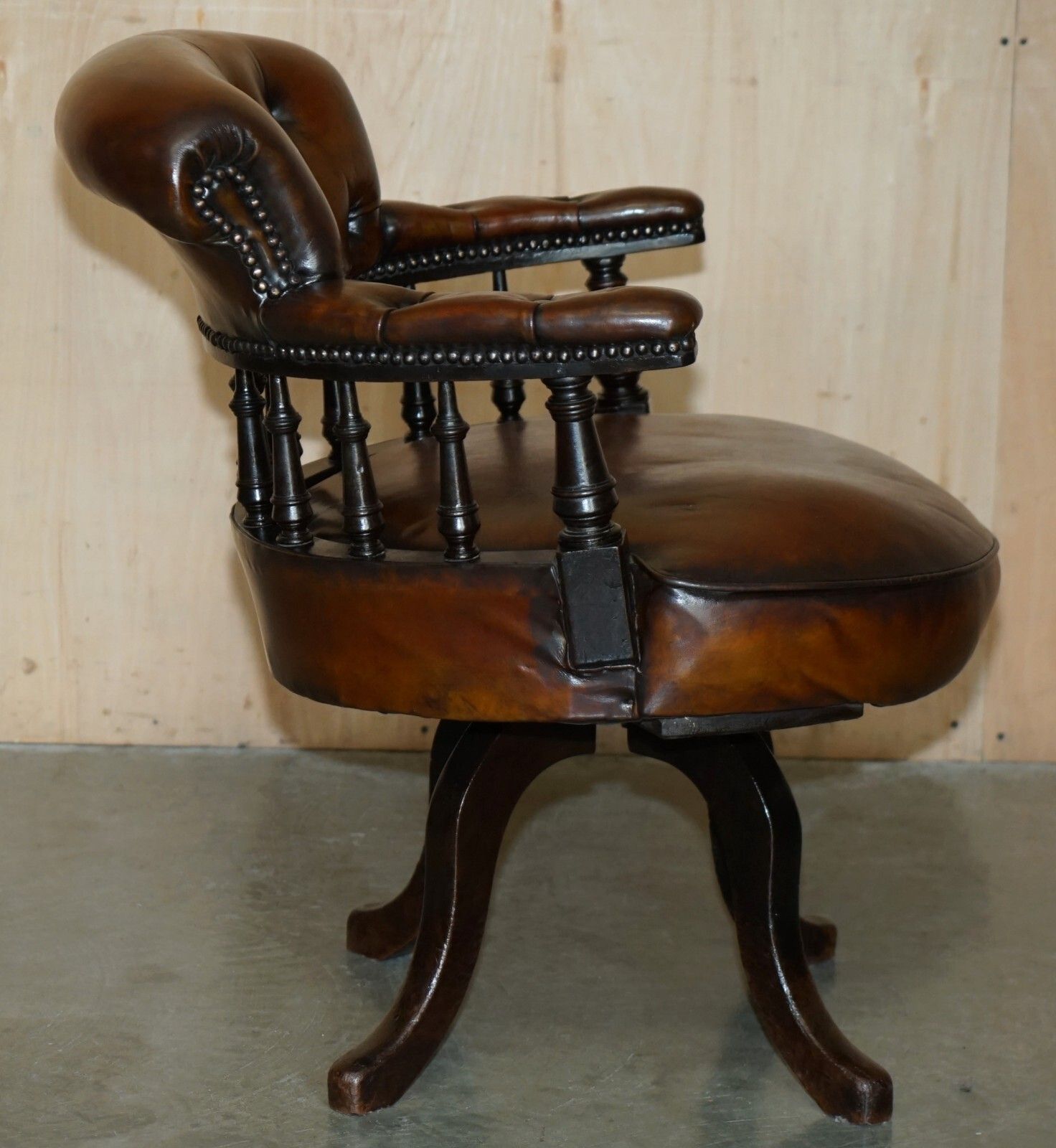 2350.0 Antique Victorian Fully Restored Brown Leather Chesterfield Captains Chair photo