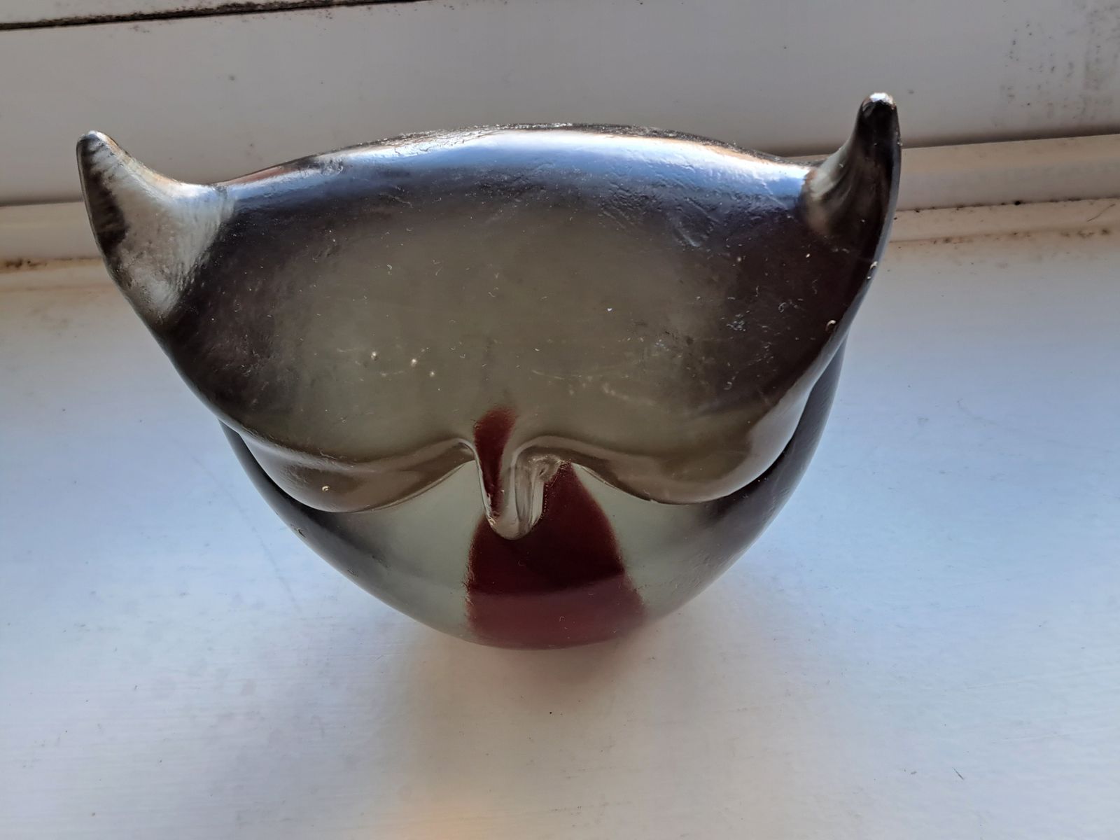 Seguso Venice Sommerso Glass By Flavio Poli Very Rare Owl With Submerged Red Heart photo buy
