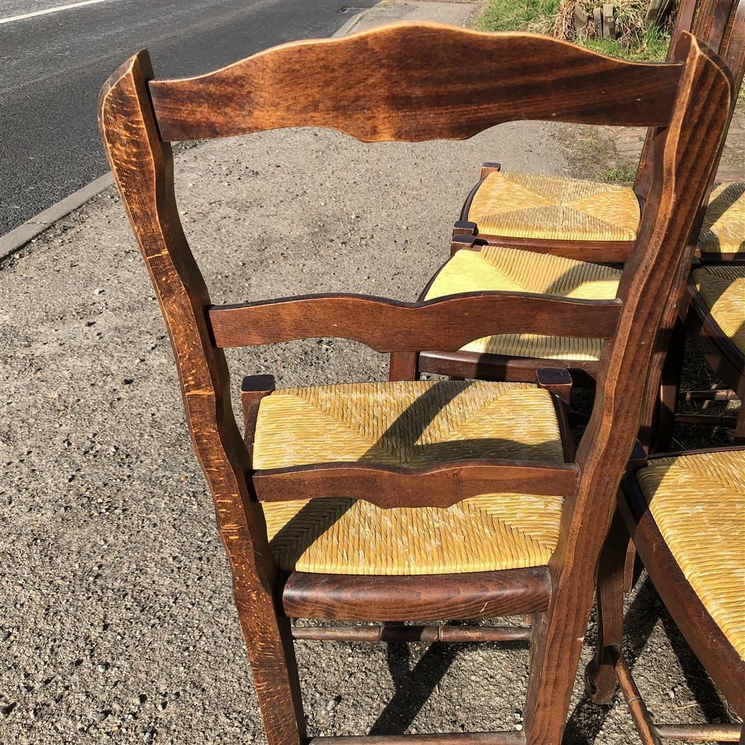 Set Of Six Vintage French Ladderback Rush Seated Dining Chairs photo vintage