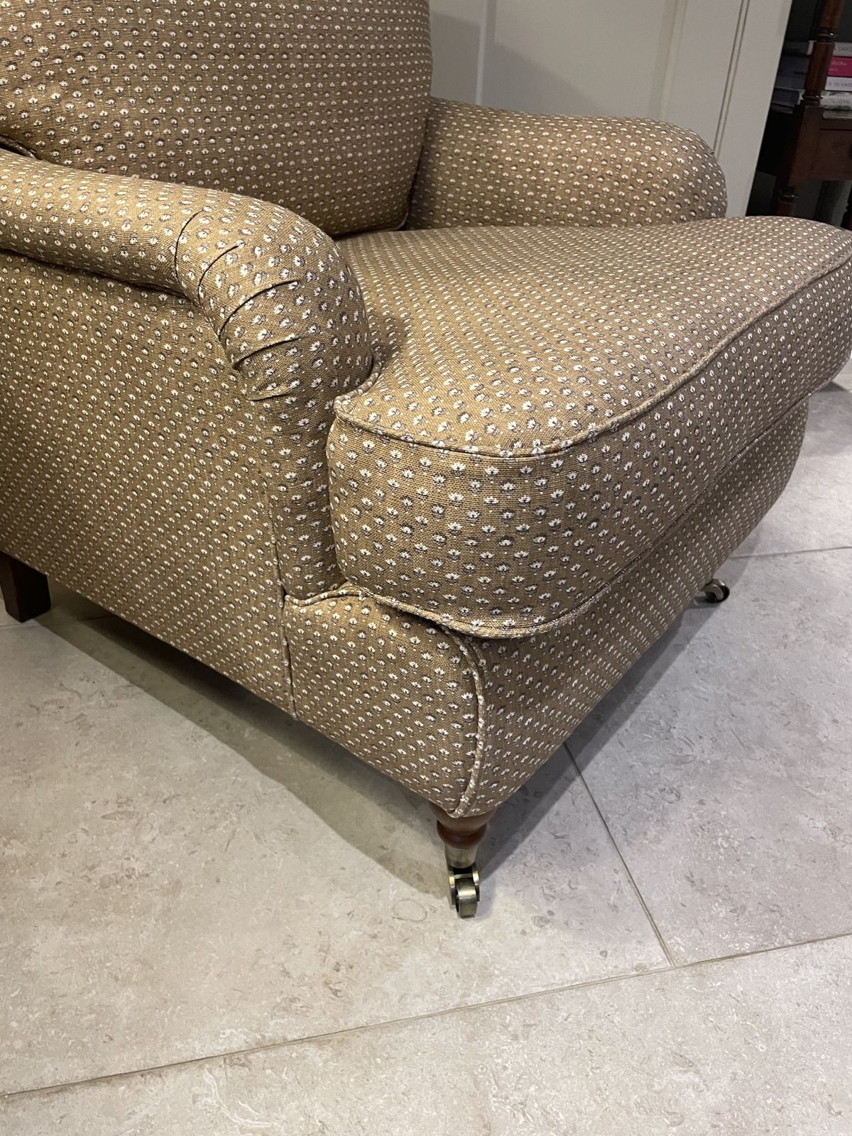 George Smith Style Armchair Professionally Upholstered In Warner House Fabric. photo for sale
