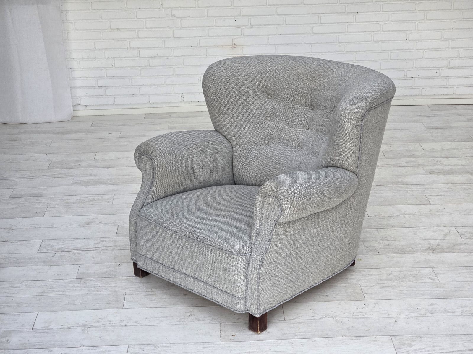 1950s, Danish Relax Chair By Fritz Hansen, Model 1518, Grey Furniture Wool Fabric. photo buy
