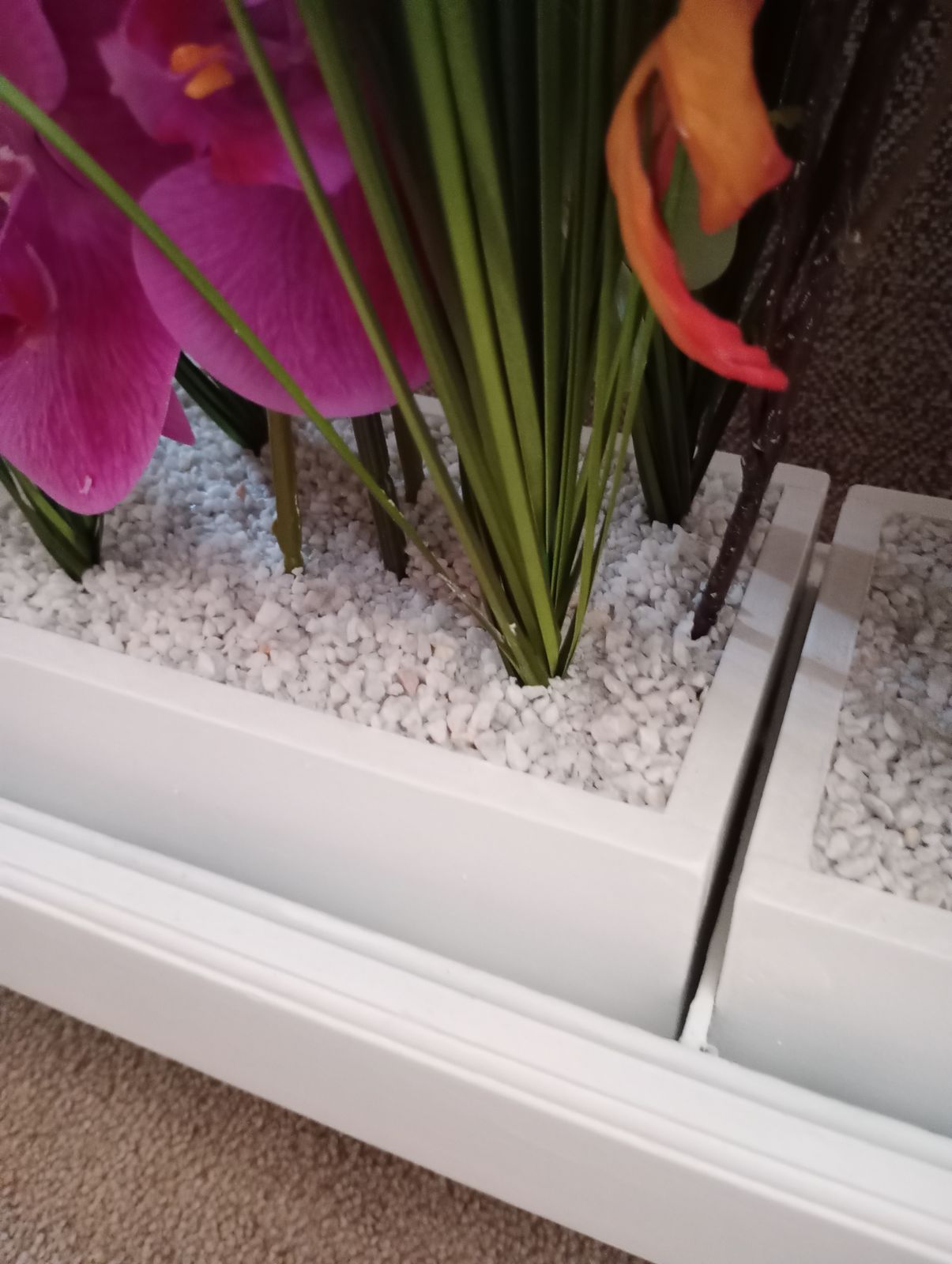 Furniture Upcycled Glazed Table Faux Flower Display In Satin White Paint Finish. photo
